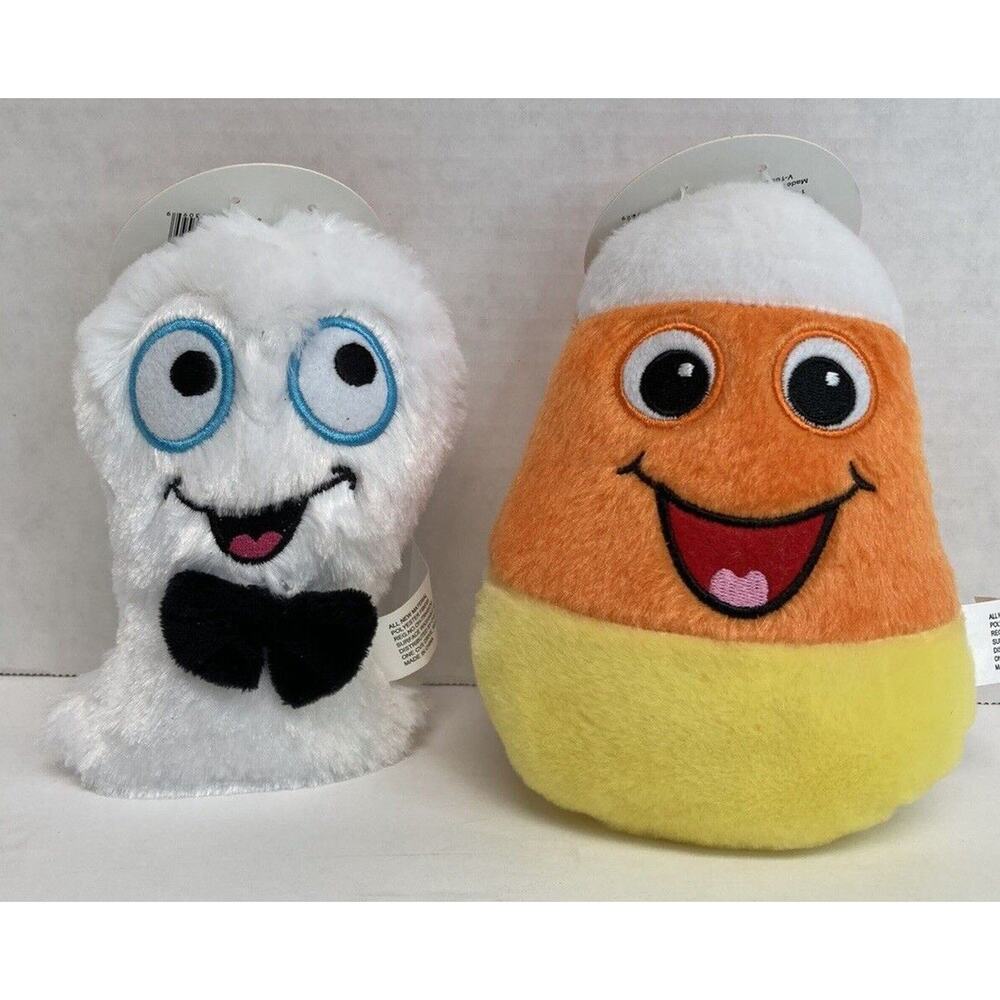 Plush Dog Squeaky Toys Halloween Candy Corn Ghost Pet Central 6 inch Lot of 2